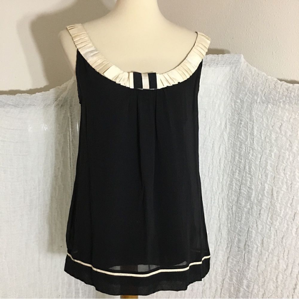 Yoana Baraschi Silk Black & Cream Sleeveless Top Size M